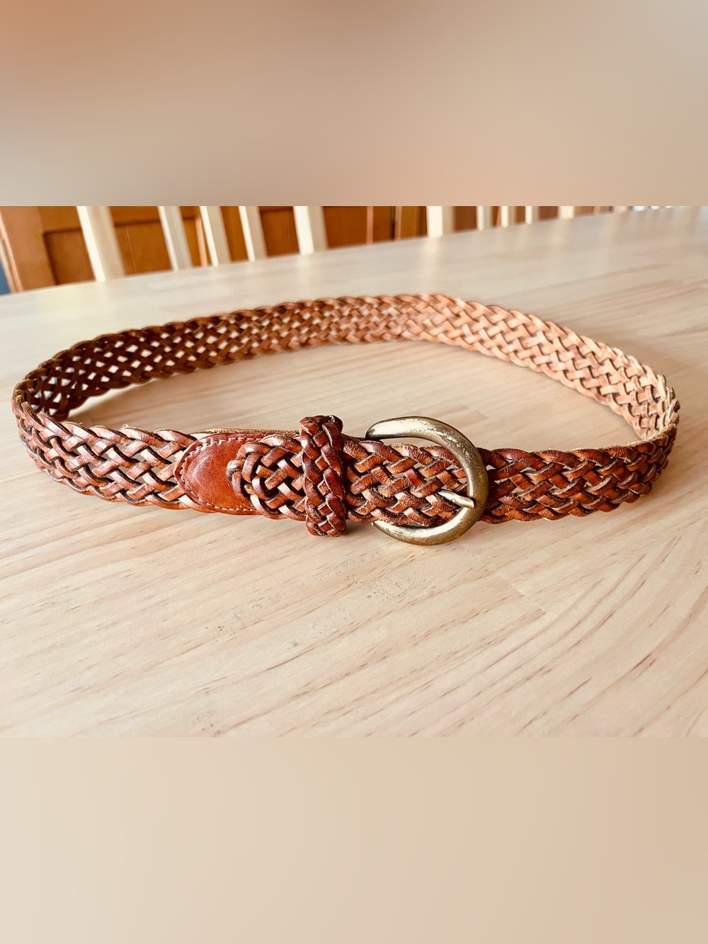 Vintage Ann Taylor Braided Leather Belt with Brass Buckle — Brown - Sz Medium!